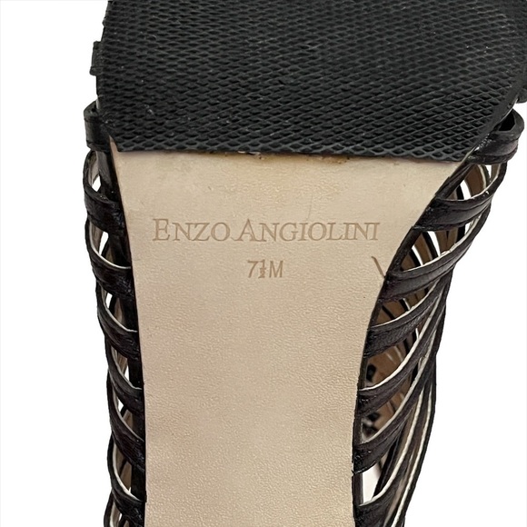 ENZO Angiolini Ginolfi Leather Peep Toe Gladiator Stiletto Heel Booties Black - Picture 9 of 16